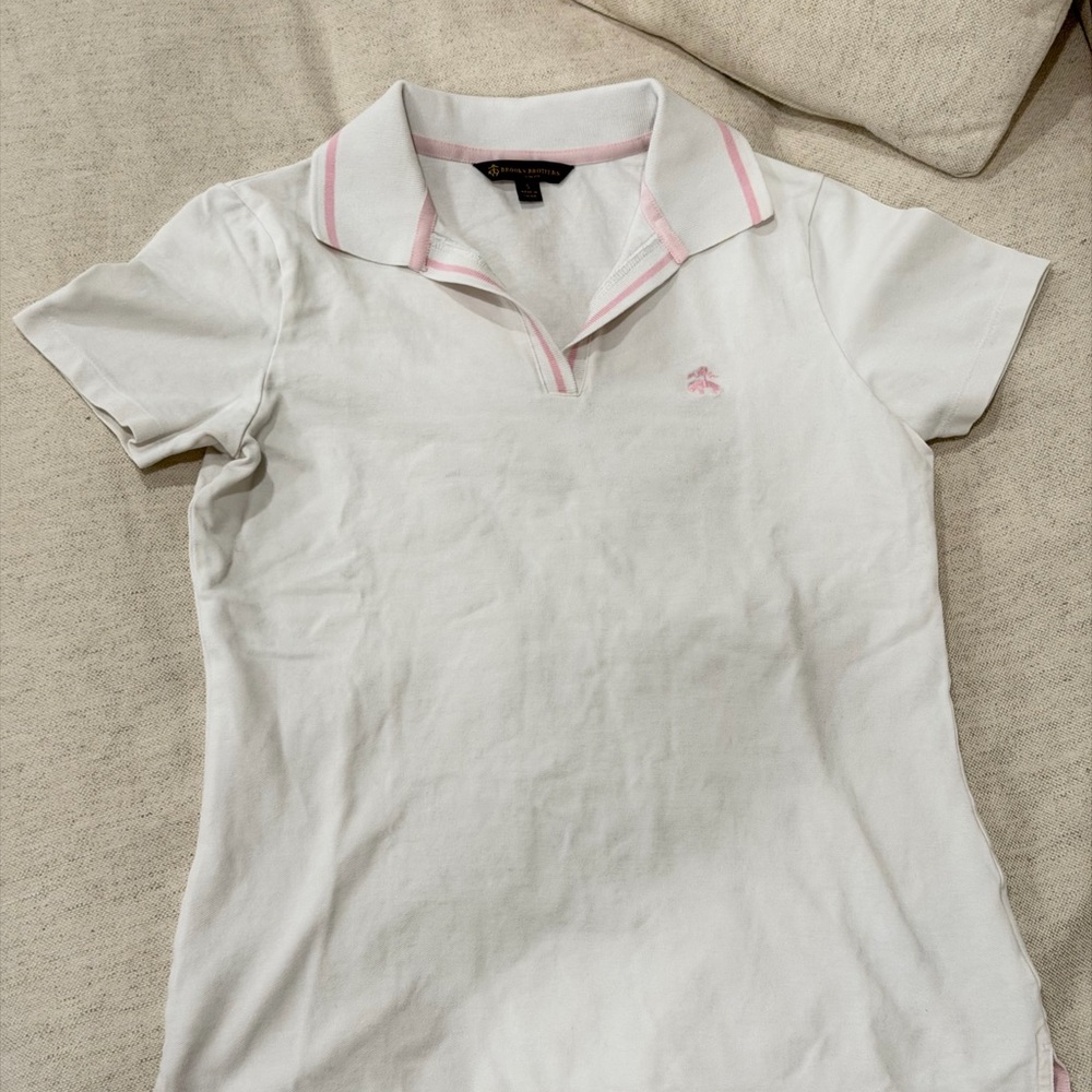 Brooks Brothers White Polo Shirt with Pink Trim